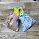ハギレでで作った巾着3点セット♪雨のしずく&ポテチねこ&アニマルズ