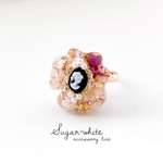 flower water ring  no.02《 千日紅 》✵ ドライフラワー と カメオ の 指輪    透明アクセサリー