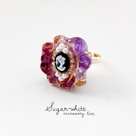 flower water ring  no.01《 薔薇 × スターチス 》✵ ドライフラワー と カメオ の 指輪    透明アクセサリー