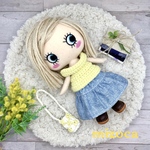 🐻着せ替え〈3点セット〉可愛いෆ̈(スマホショルダー・オフショルダートップス・ティアードスカート)ෆ̈イエロー　デニム調　ブルー　春色　ෆ̈🧶