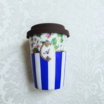 イニシャル入 フタ付タンブラー ストライプ＆花　【別注】 
