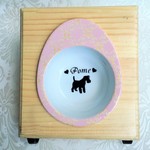 オリジナル食事台（斜めひとつ置）＆エッグ型フードボウル（ピンクリボン）セット　　