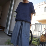 ラスト1点ハンドメイド:ダンガリー巻きSK風ガウチョ・ワイドパンツ お直し可総丈90㎝まで