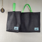 ○デニムブラック×蛍光きみどり　レッスンバッグ　上履き入れ
