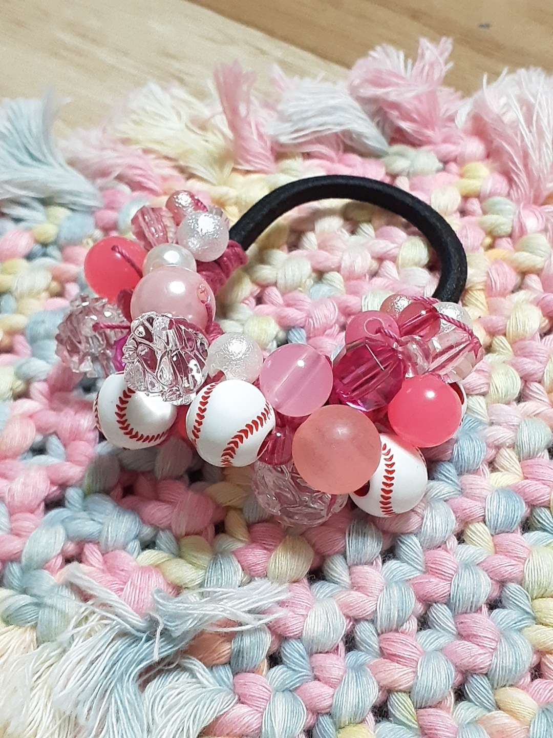 シュシュ ビーズ パール 2個 セット ヘアアクセサリー ブラック
