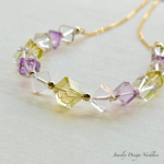 🟨キューブ形ピンクアメジスト&レモンクォーツ&水晶✨Jewelry天然石ネックレス💫限定販売❗