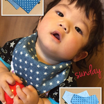 リバーシブル☆三角ベビースタイ 男の子用 【デニム風Wガーゼ生地 スター×ストライプ】
