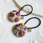春色flower刺繍テキスタイル　ヘアゴム