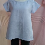 リネン Aライン Tシャツ 水色ストライプ