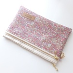 LIBERTY　リバティ　Jenny's Ribbons/ ジェニーズリボンズ 　7P　Ｗファスナー・中布・内ポケット・カードポケット付きビニコポーチ　Size：21×13.5cm