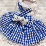 【完成品M】💙ブルーチェックドレス＆リボン💙