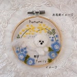 ビションフリーゼ　うちの子グッズプレート　ネモフィラ　ミモザ　お名前、メッセージ入れます　羊毛刺繍