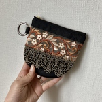インド刺繍リボン カラビナ付きミニポーチNo.1