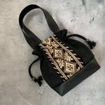 【再販】インド刺繍レザー切替巾着バック　