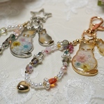 三毛猫の親子 キーホルダー レジン ゴールド
