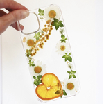 ハートみかんとミモザ 押し花スマホケース 押し花iPhoneケース 押しフルーツスマホケース 押しフルーツiPhoneケース