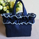 M☆デニム👜【フリル手提げバッグ♪】最適サイズで可愛い ！   