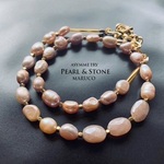 【御売約3*11✩香乎⌘様】　　NC360-24淡水パールantique PINK+オレンジムーンストーン*天然石ネックレス　asymmetry　 *送料無料*