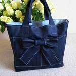 M☆デニム👜【リボン手提げバッグ♪】大きなリボンがポイント！