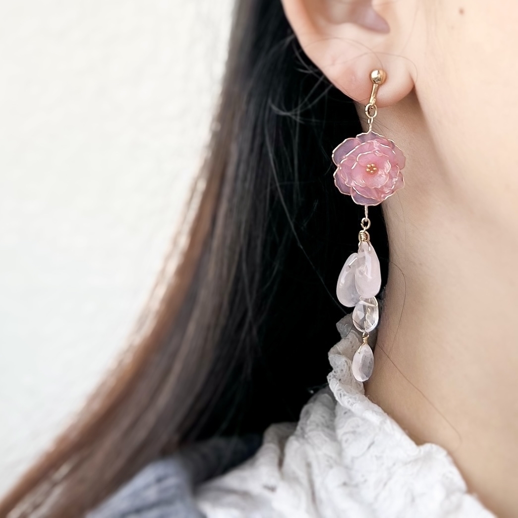 Sea of rose クリスタルピアス 水晶 クリアクオーツ Sea of rose クリスタルピアス 水晶 クリアクオーツ