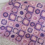 【G様オーダー品】お花モチーフいっぱいの手編みブランケット　パープル系