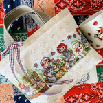 ラガディアン＆アンストーリーパネル/キャンバスキルティング×コットン刺繍レース×グリーン小花柄/プチトートバッグ