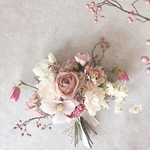 丸咲バラとポピーの実ものbouquet □pink×beige□ アーティフィシャルフラワー　ウェディングブーケ