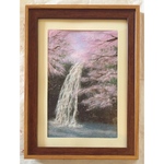 和紙ちぎり絵『春滝』葉書サイズ原画