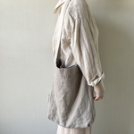 リネンシンプルバッグ オリーブグレー レザータグ付き