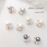 シャイニーパールビジュー ダークグレーピアス/イヤリング