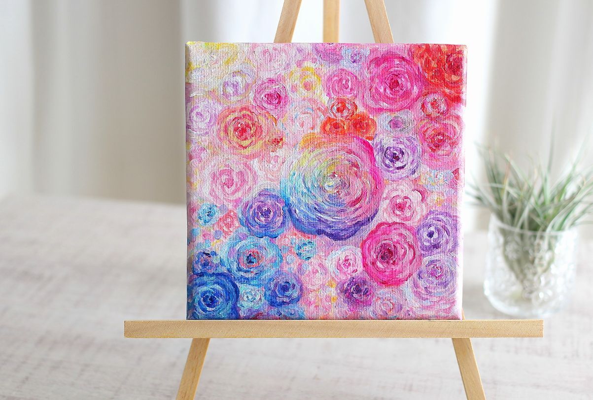 フラワーアート【原画】 ～ローズ～ （アクリル画・キャンバス・15㎝角
