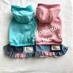 【再販&新色】犬服　キレイめニットとふりふりデニムスカートのワンピース