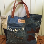 60's ginza cube bag＜デニムリメイク>Mサイズ　スパンコール１４