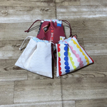 ハギレでで作った巾着3点セット♪カラフルドットストライプ&北欧パッチワーク&調味料