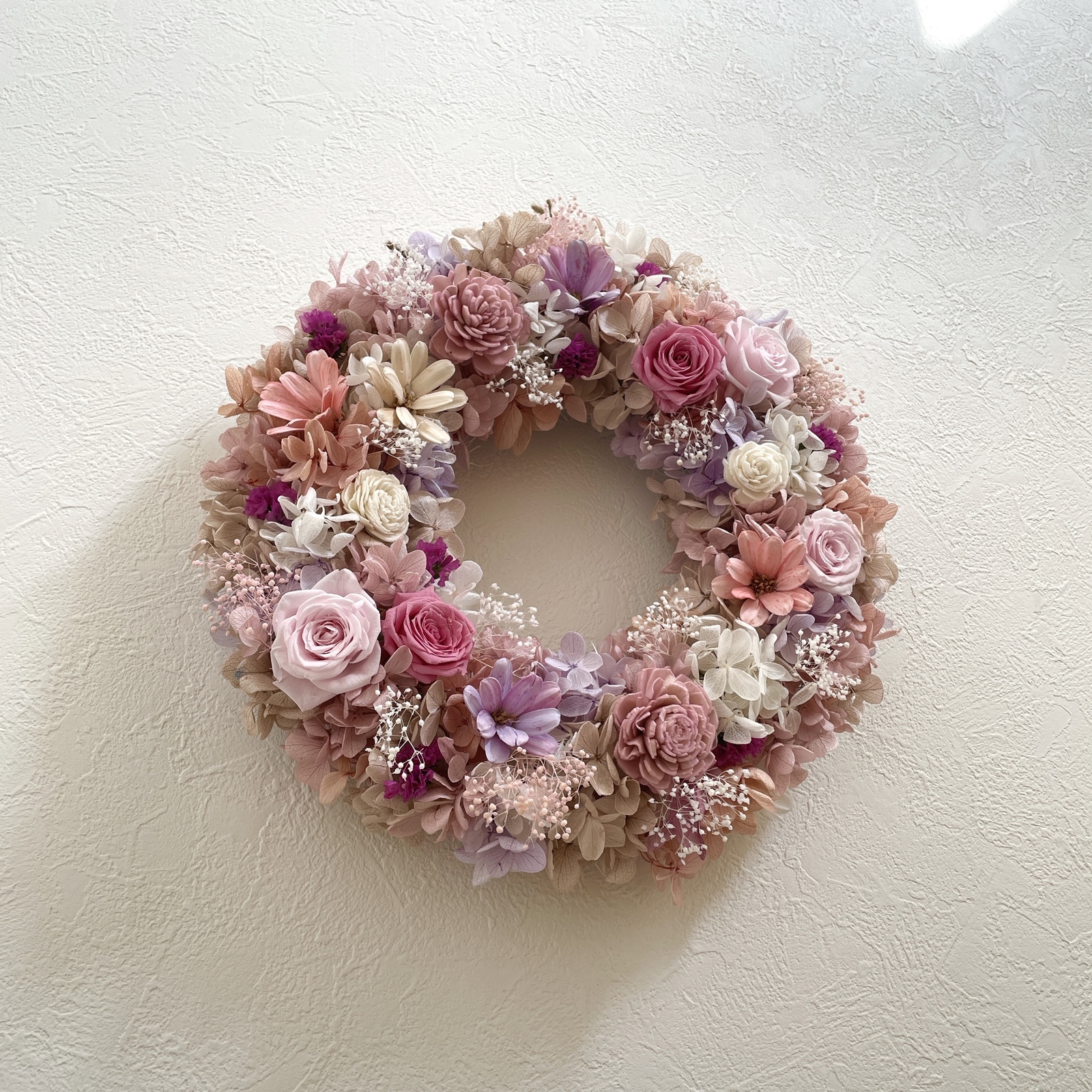 プリザーブドフラワーリース＊ニュアンスカラー＊ふんわりくすみ