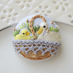 【アヒルの休日】刺繍 ブローチ 