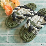 27.5cm(25.5~27.5cm)グリーン系刺繡柄わらじ布草履、布ぞうり、スリッパメンズ