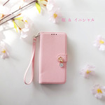春の新作！【iphone】手帳型ケース ♥ サクラ 桜チャーム＆選べるイニシャル ストラップ付き ピンク