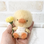 春らしい小さなあみぐるみアヒルちゃん(草木染め糸使用)(ラッピング無料)(オプションでキーホルダー可能)