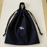 内側名前シール付　飛行機の刺繍入り持ち手付大きめシューズ入れB13ネイビー　