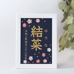 春の刺しゅう命名ボード《ネイビー》 A5サイズ 命名書　名前旗　桜 梅　出産祝い　こどもの日　端午の節句