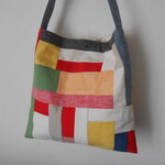 【SALE】リネン・帆布・綿麻　ランダムパッチ　ワンハンドル　ペタンコトートBAG　♪　綿麻　カラーリネン　