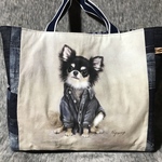 アッシュデザイン　チワワ　横マチ付左右ポケットトートバッグ