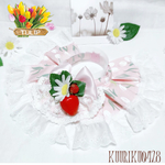 【🌷cute TULIP🌷】パステルチューリップピンク♡デイジーストロベリーモチーフ×スカラップリボンコットンレース《ロングケープ首輪》🎀2周年記念期間限定感謝価格🎀