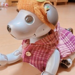 aibo用ピンク系チェックのパーカー（手織りなので一点物）