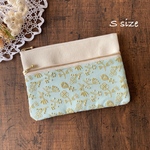 軽い！Ｓサイズ 母子手帳ケース フラットポーチ CHECK&STRIPE field of flower ミント　ブルー　ピンク　刺繍　通帳ケース お薬手帳