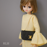 フレア袖ブラウス　ショート丈レモン色　黄色ベルスリーブ1/6ドール用リカちゃん服アウトフィット