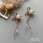 RUKIRIRIA #743 1点のみ パールピアス  大ぶりピアス リボンピアス