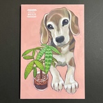 G様専用ページ ビーグル犬 壁掛けイラスト 原画 アート 絵画＋シール&ラミネートカード