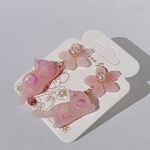 猫と桜レジンピアス🌸🌸ピンク